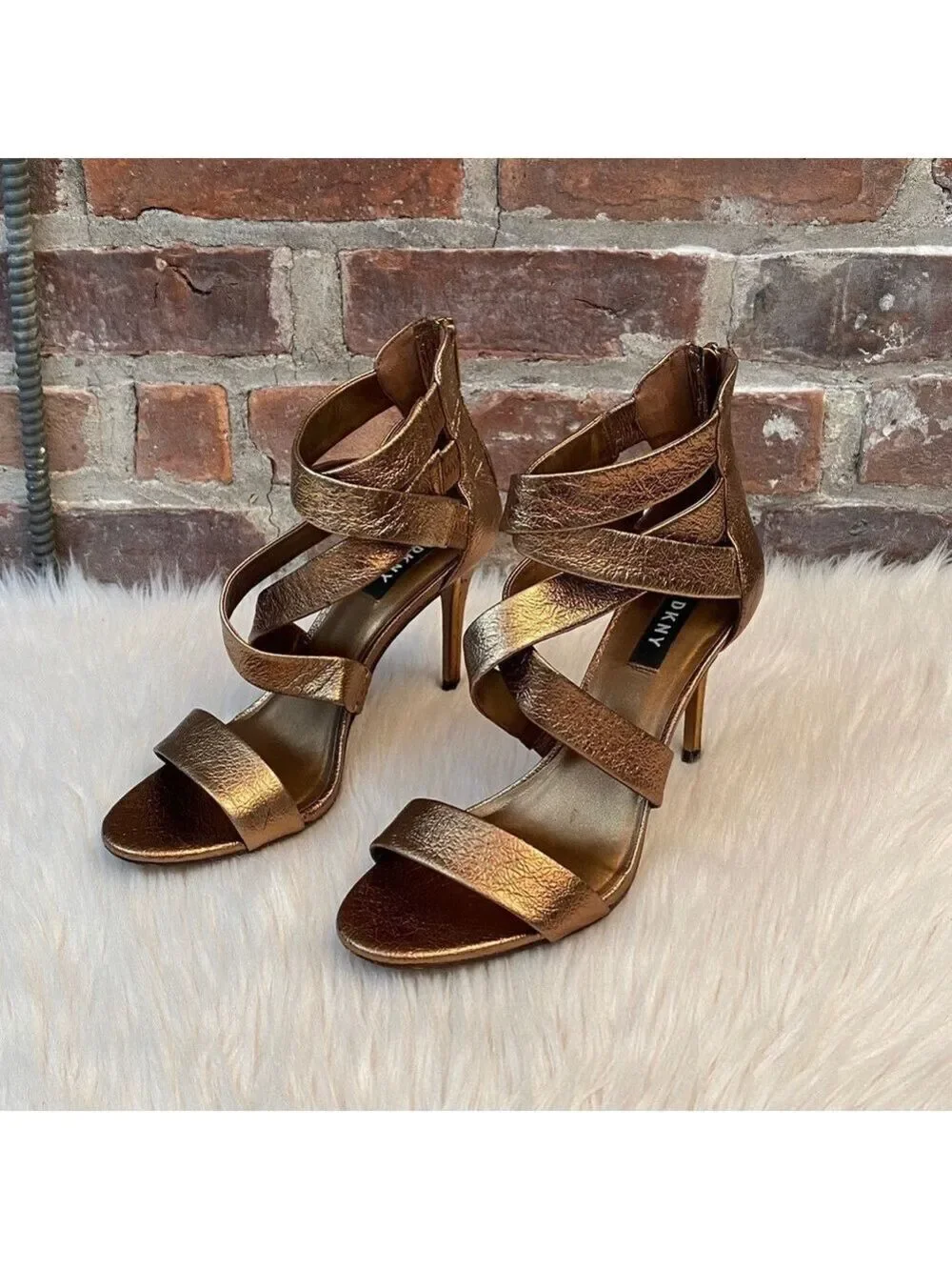 DKNY Iggi Bronze Strappy Heels, Size 7